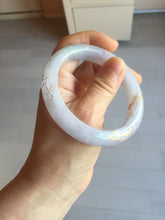 Load image into Gallery viewer, 57m Type A 100% Natural light purple white carved branches and flowers and golden-painted jadeite jade bangle BH132