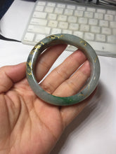 Load image into Gallery viewer, 54.2mm certified 100% natural Type A sunny green gray carved and golden-painted round cut jadeite jade bangle PJ66