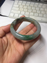 Load image into Gallery viewer, 54.2mm certified 100% natural Type A sunny green gray carved and golden-painted round cut jadeite jade bangle PJ66