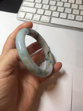 Load image into Gallery viewer, 57.5mm 100% Natural type A green purple white carved flowers and golden-painted Jadeite Jade bangle PB282