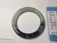 Load image into Gallery viewer, 58mm 100% Natural type A icy watery green dark carved flowers golden-painted round cut Jadeite Jade bangle PH73-5858