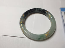 Load image into Gallery viewer, 58mm 100% Natural type A icy watery green dark carved flowers golden-painted round cut Jadeite Jade bangle PH73-5858