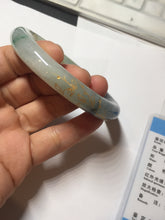 Load image into Gallery viewer, 58mm 100% Natural type A icy watery green dark carved flowers golden-painted round cut Jadeite Jade bangle PH73-5858
