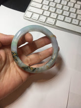 Load image into Gallery viewer, 57.5mm 100% Natural type A green purple white carved flowers and golden-painted Jadeite Jade bangle PB282