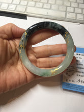 Load image into Gallery viewer, 58mm 100% Natural type A icy watery green dark carved flowers golden-painted round cut Jadeite Jade bangle PH73-5858
