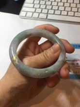 Load image into Gallery viewer, 55.8mm 100% Natural type A green purple white carved flowers and golden-painted Jadeite Jade bangle PB283-0262