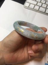 Load image into Gallery viewer, 55.8mm 100% Natural type A green purple white carved flowers and golden-painted Jadeite Jade bangle PB283-0262