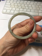 Load image into Gallery viewer, 54.5mm Certified type A 100% Natural light green gray black slim round cut Jadeite bangle PA201-2443
