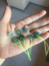 Load image into Gallery viewer, 12.5–14.5mm Type A 100% Natural Icy Watery Light Green Dark Green Gray Guaremala Jadeite Jade Concentric Ring Safety Guardian Donut Mom and Daughter Pendant 子母扣 BH122