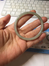 Load image into Gallery viewer, 54.5mm Certified type A 100% Natural light green gray black slim round cut Jadeite bangle PA201-2443