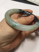 Load image into Gallery viewer, 58mm 100% Natural type A icy watery green dark carved flowers golden-painted round cut Jadeite Jade bangle PH73-5858