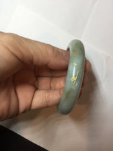 Load image into Gallery viewer, 55mm 100% Natural type A sunny green gray black carved flowers and golden-painted Jadeite Jade bangle PB284