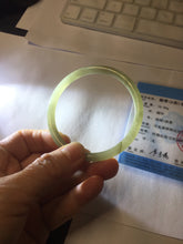 Load image into Gallery viewer, 54.5mm Certified type A 100% Natural light green gray black slim round cut Jadeite bangle PA201-2443