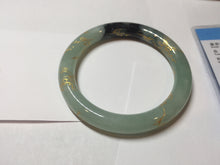 Load image into Gallery viewer, 58.4mm 100% Natural type A icy watery green dark carved flowers golden-painted round cut Jadeite Jade bangle PH74-5863