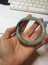 Load image into Gallery viewer, 58.4mm 100% Natural type A icy watery green dark carved flowers golden-painted round cut Jadeite Jade bangle PH74-5863