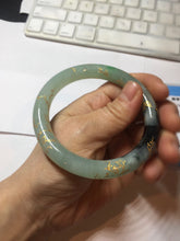 Load image into Gallery viewer, 58.4mm 100% Natural type A icy watery green dark carved flowers golden-painted round cut Jadeite Jade bangle PH74-5863