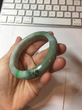 Load image into Gallery viewer, 55mm 100% Natural type A sunny green gray black carved flowers and golden-painted Jadeite Jade bangle PB284