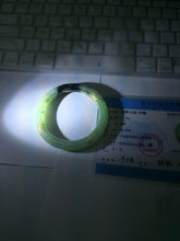 Load image into Gallery viewer, 58.4mm 100% Natural type A icy watery green dark carved flowers golden-painted round cut Jadeite Jade bangle PH74-5863