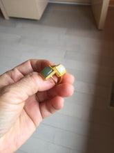 Load image into Gallery viewer, 100% Natural dark green/beige pale pink nephrite Jade ring (adjustable size) HN117