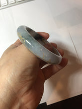 Load image into Gallery viewer, 54mm 100% Natural type A icy watery green white carved flowers and golden-painted Jadeite Jade bangle PB285