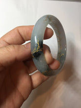 Load image into Gallery viewer, 54mm 100% Natural type A icy watery green white carved flowers and golden-painted Jadeite Jade bangle PB285
