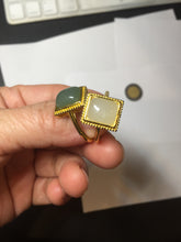 Load image into Gallery viewer, 100% Natural dark green/beige pale pink nephrite Jade ring (adjustable size) HN117