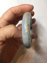 Load image into Gallery viewer, 54mm 100% Natural type A icy watery green white carved flowers and golden-painted Jadeite Jade bangle PB285