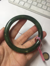Load image into Gallery viewer, 58.5mm 100% Natural dark green nephrite Jade (碧玉) round cut bangle G39