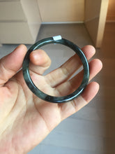 Load image into Gallery viewer, 54.5mm Certified Type A 100% Natural dark green/black/blue with black floating flowers(Wuji) slim round cut Jadeite bangle PD111-6917