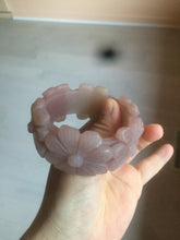 Load image into Gallery viewer, 54mm 100% natural light red/purple/white Quartzite (Shetaicui jade) carved galsang flower(格桑花) bangle XY96