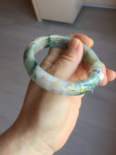 Load image into Gallery viewer, 55.5mm certified 100% natural Type A green white red with green floating flowers carved and golden-painted jadeite jade bangle PF82-6076