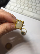 Load image into Gallery viewer, 100% Natural dark green/beige pale pink nephrite Jade ring (adjustable size) HN117
