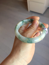 Load image into Gallery viewer, 55.5mm certified 100% natural Type A green white red with green floating flowers carved and golden-painted jadeite jade bangle PF82-6076
