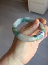 Load image into Gallery viewer, 55.5mm certified 100% natural Type A green white red with green floating flowers carved and golden-painted jadeite jade bangle PF82-6076