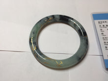 Load image into Gallery viewer, 58mm 100% Natural type A icy watery green dark carved flowers golden-painted round cut Jadeite Jade bangle PH76-5856