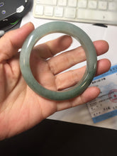Load image into Gallery viewer, 55.5mm certified type A 100% Natural light green dark green gray(淡油青) jadeite jade bangle BS151-0495