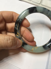 Load image into Gallery viewer, 58mm 100% Natural type A icy watery green dark carved flowers golden-painted round cut Jadeite Jade bangle PH76-5856