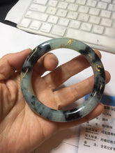 Load image into Gallery viewer, 58mm 100% Natural type A icy watery green dark carved flowers golden-painted round cut Jadeite Jade bangle PH76-5856