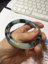 Load image into Gallery viewer, 58mm 100% Natural type A icy watery green dark carved flowers golden-painted round cut Jadeite Jade bangle PH76-5856
