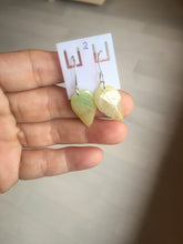Load image into Gallery viewer, 100% natural type A yellow sunny green(阳绿+黄翡) jadeite jade leaf earring PC25-2