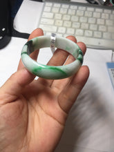 Load image into Gallery viewer, 46.7mm certified Type A 100% Natural sunny green/brown/white(白底青) kids Jadeite Jade bangle/scarf buckle PJ67-0098