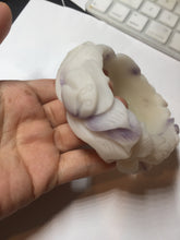 Load image into Gallery viewer, 55.5mm 100% natural pink red brown beige carved Goldern fish and lotus (金玉满堂) Quartzite (Shetaicui jade) bangle SY127