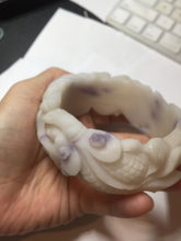 Load image into Gallery viewer, 55.5mm 100% natural pink red brown beige carved Goldern fish and lotus (金玉满堂) Quartzite (Shetaicui jade) bangle SY127