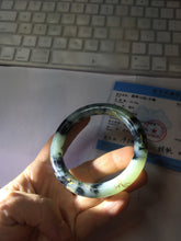 Load image into Gallery viewer, 58mm 100% Natural type A icy watery green dark carved flowers golden-painted round cut Jadeite Jade bangle PH76-5856