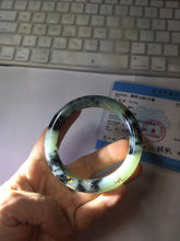 Load image into Gallery viewer, 58mm 100% Natural type A icy watery green dark carved flowers golden-painted round cut Jadeite Jade bangle PH76-5856