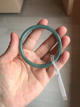 Load image into Gallery viewer, 55.5mm Certified Type A 100% Natural light green/blue/gray with black floating fowers Guatemala slim round cut Jadeite bangle BP215-(3790)