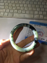 Load image into Gallery viewer, 58mm 100% Natural type A icy watery green dark carved flowers golden-painted round cut Jadeite Jade bangle PH76-5856
