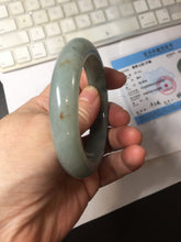Load image into Gallery viewer, 55.5mm certified type A 100% Natural light green dark green gray(淡油青) jadeite jade bangle BS151-0495