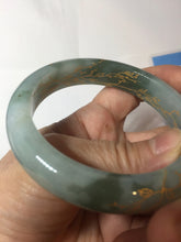 Load image into Gallery viewer, 57.3mm 100% Natural type A greenwatermelon rind (瓜油青) carved flowers and golden-painted Jadeite Jade bangle PB287-2124