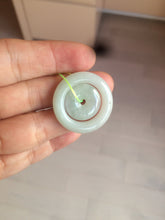 Load image into Gallery viewer, 28.5mm Type A 100% Natural light green Jadeite Jade concentric circle safety Guardian ring Pendant (子母扣,同心环) AC84
